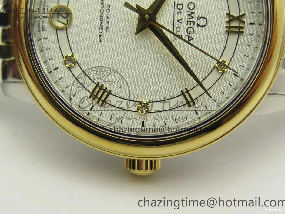 0106 Attractive De Ville Prestige Ladies 32.7mm SS MKF 1:1 Best Edition White Dial Roman Markers on SS YG Bracelet MIYOTA 7965